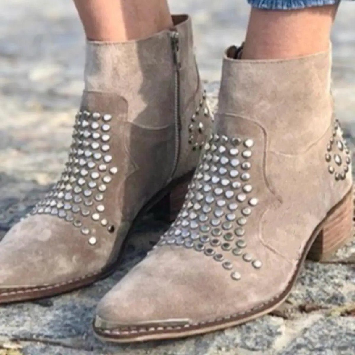 Benedetta | Suede Ankle Boots with Block Heel and Studs