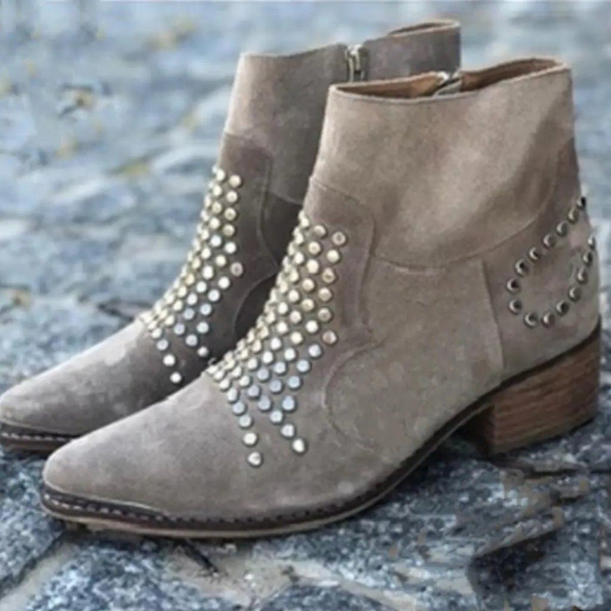 Benedetta | Suede Ankle Boots with Block Heel and Studs