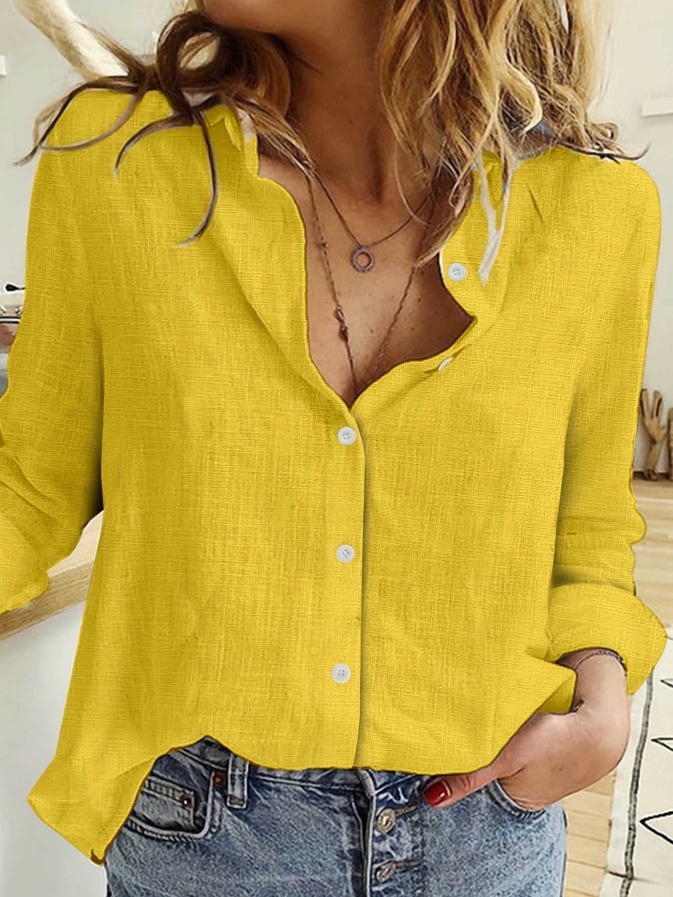 Leanne | Long Sleeve Button Front Relaxed Blouse