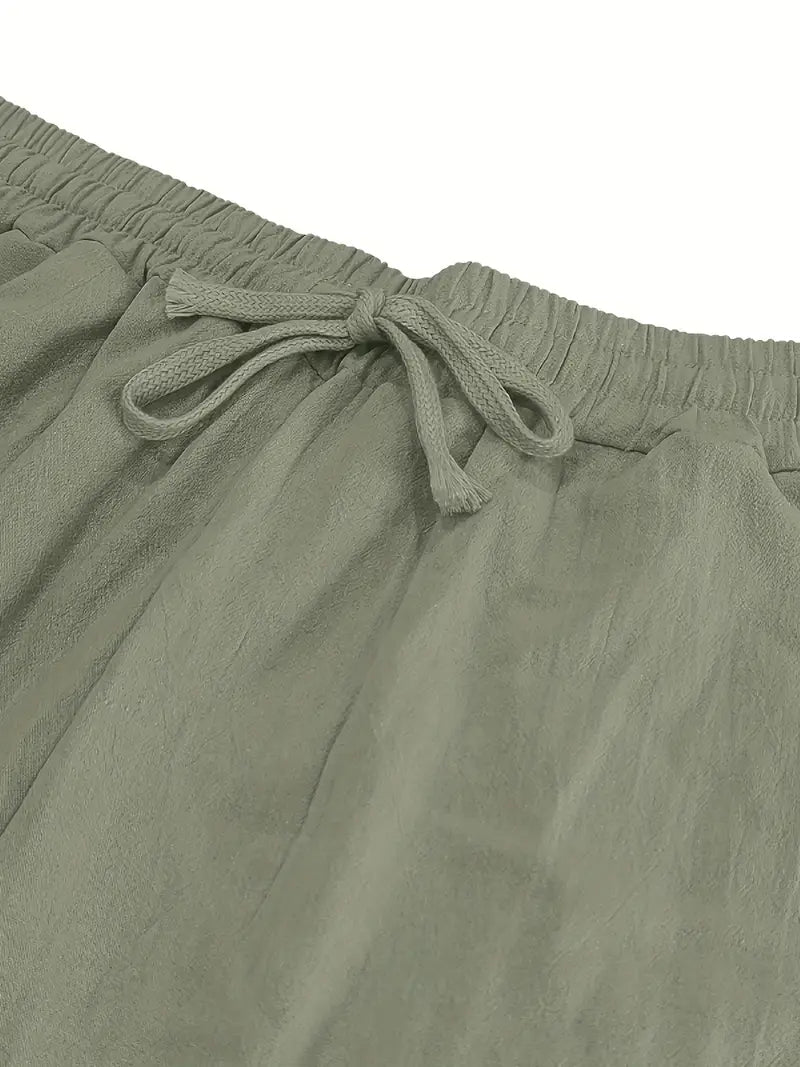 Babaev | Drawstring Wide Leg Casual Linen Pants