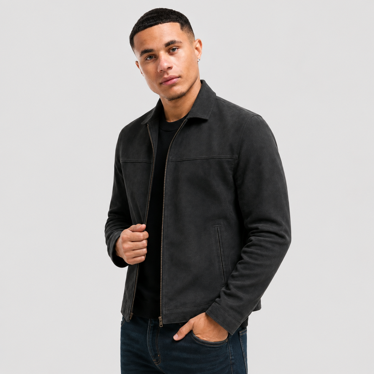 Arcadio | Jacket With Point Collar and Front Zipper
