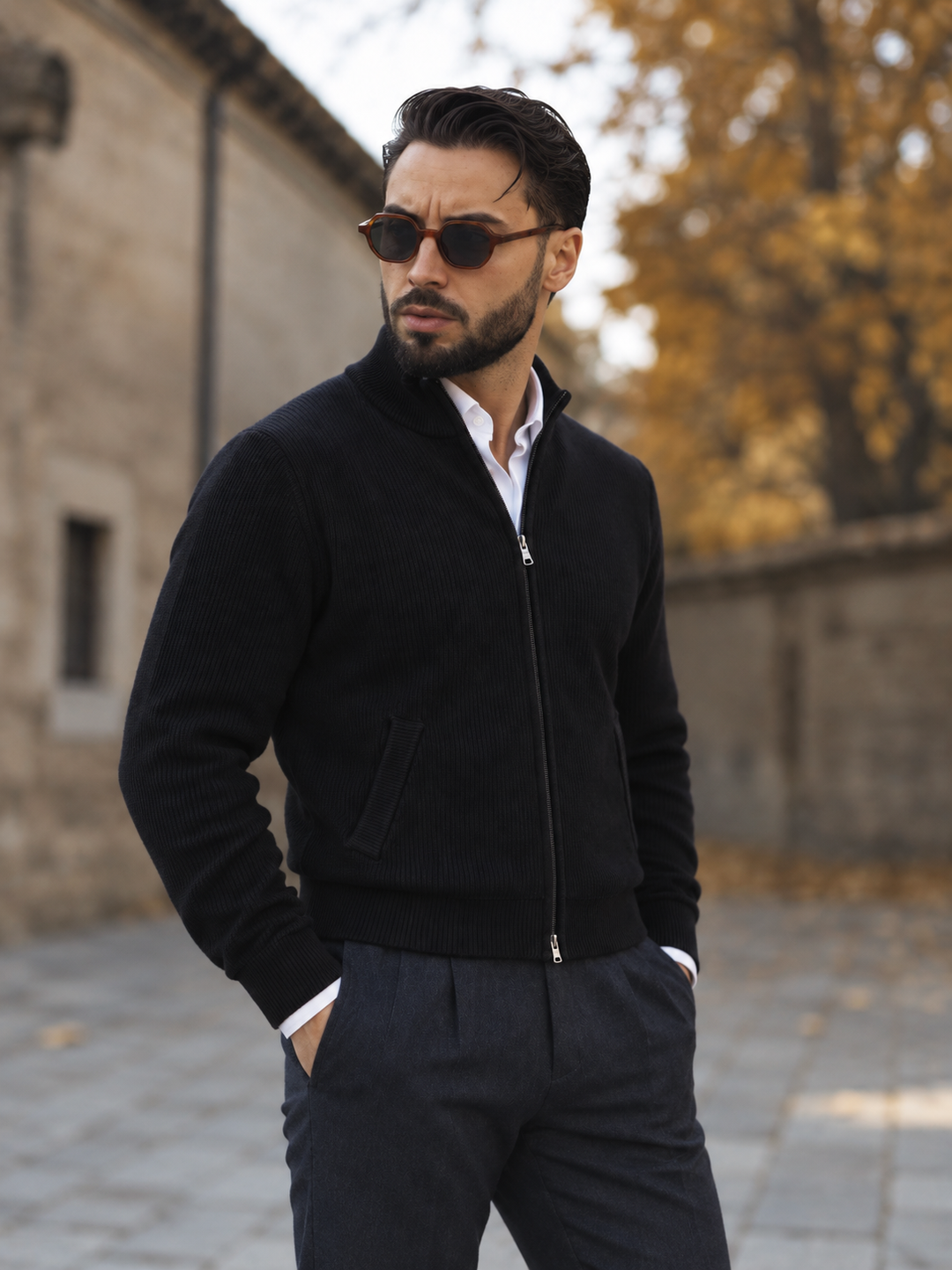 Milou | Cardigan With Ribbed Texture and Stand Collar