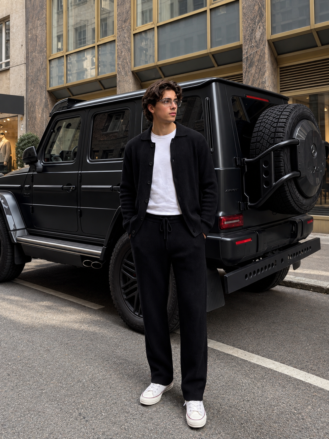 Andrej | Knit Set With Collared Cardigan Straight Pants