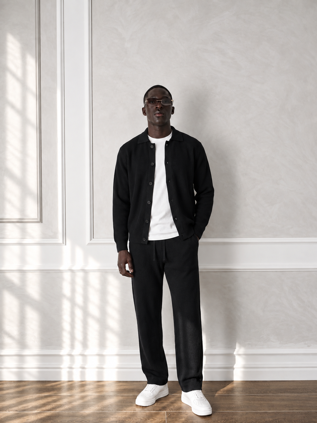 Andrej | Knit Set With Collared Cardigan Straight Pants