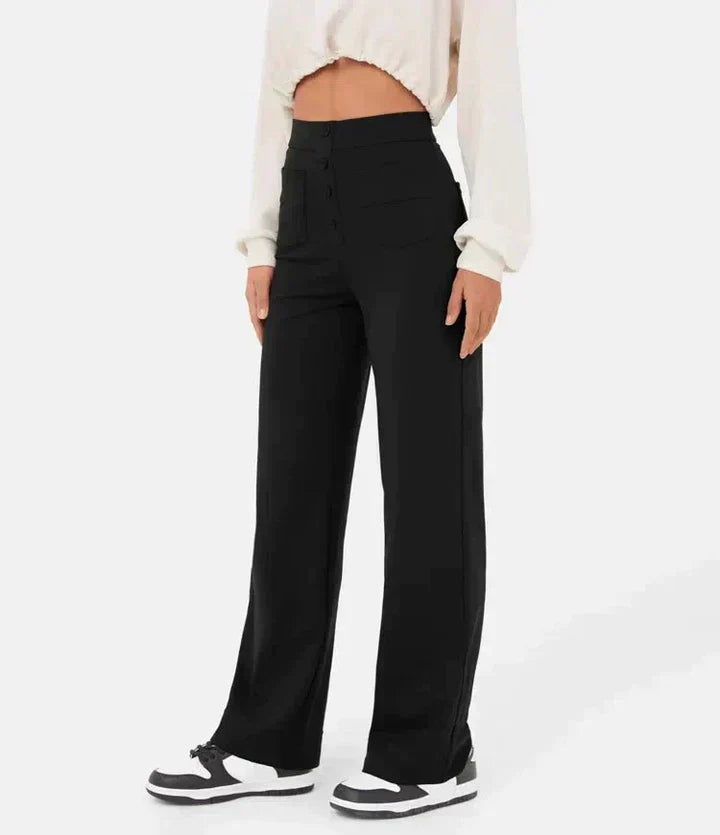 Elke | High Waist Button Front Wide Leg Trousers