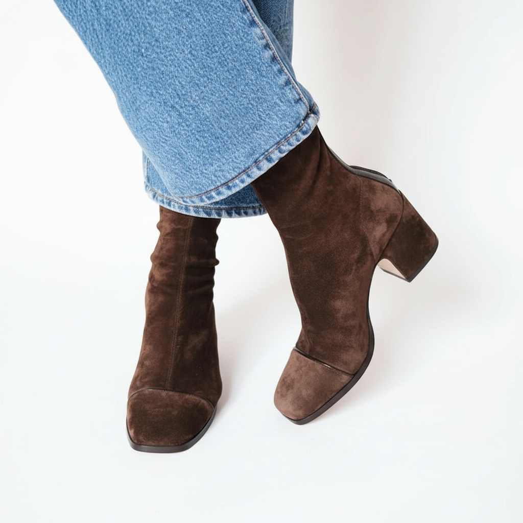Gretchen | Boots Brown Square Toe Ankle Suede-Look
