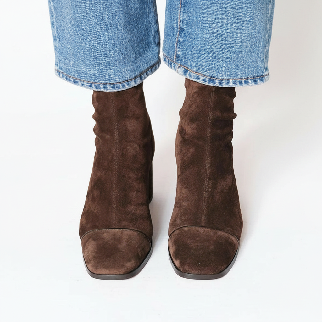 Gretchen | Boots Brown Square Toe Ankle Suede-Look