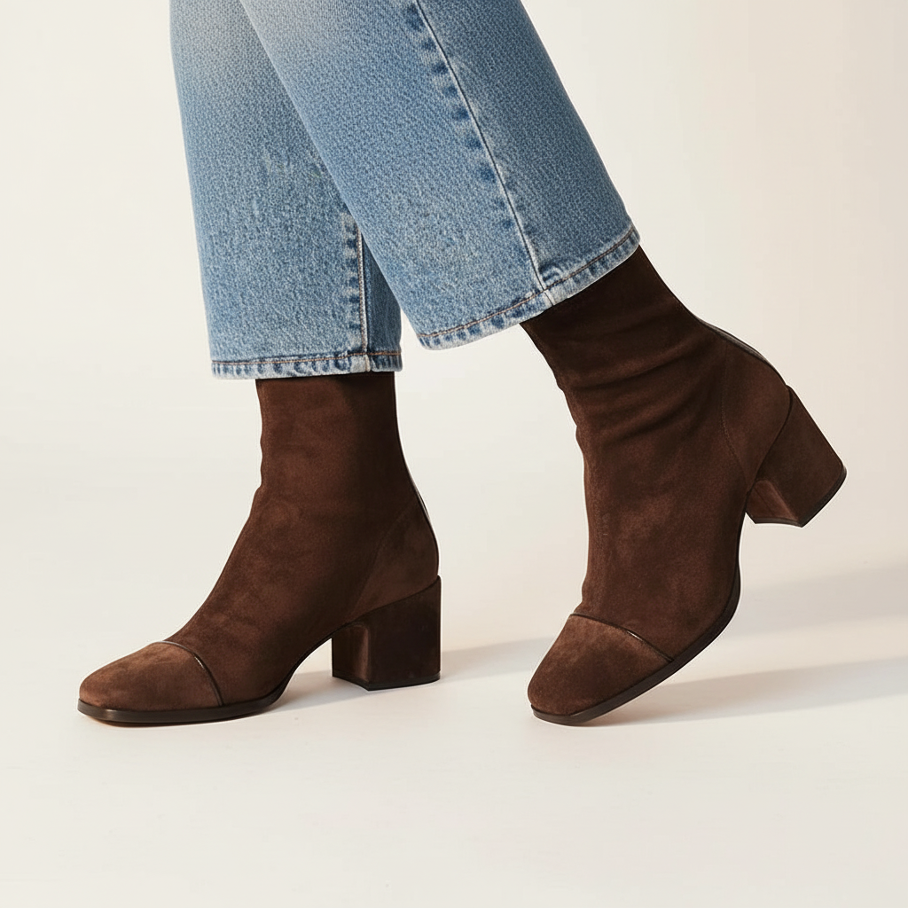 Gretchen | Boots Brown Square Toe Ankle Suede-Look