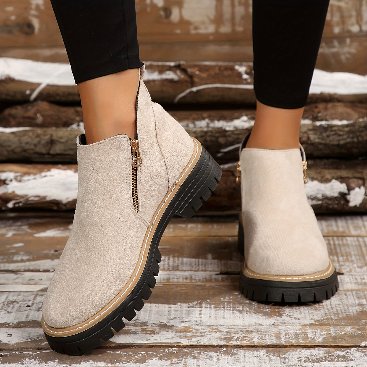 Aileen | Ankle Boots With Side Zipper Lug Sole