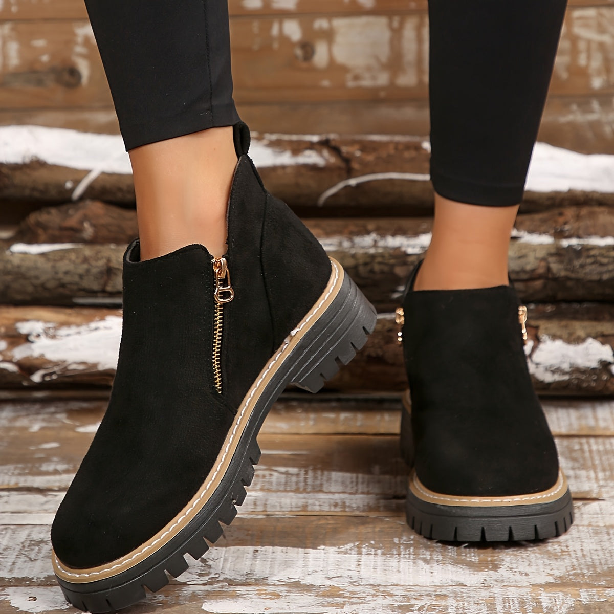 Aileen | Ankle Boots With Side Zipper Lug Sole