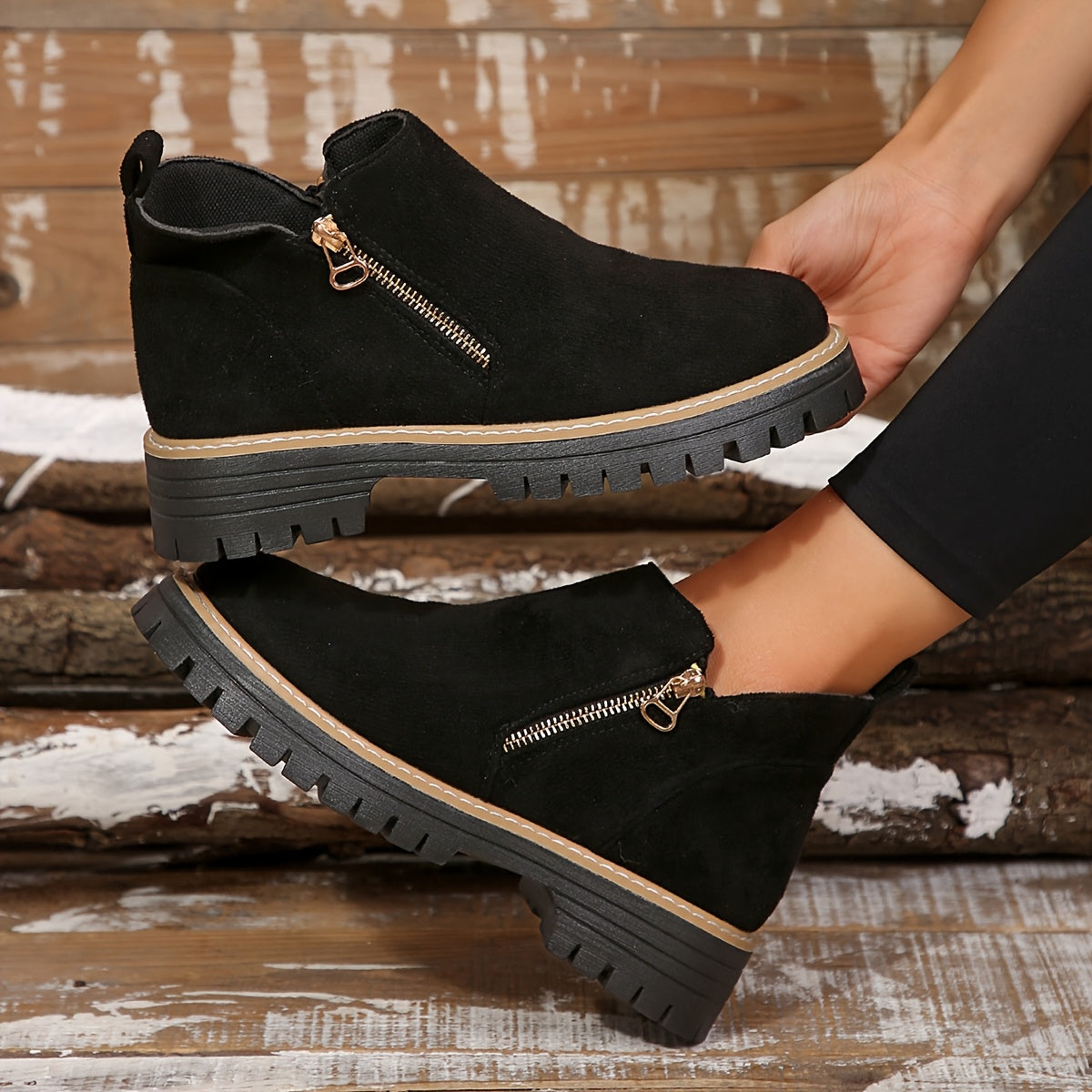 Aileen | Ankle Boots With Side Zipper Lug Sole