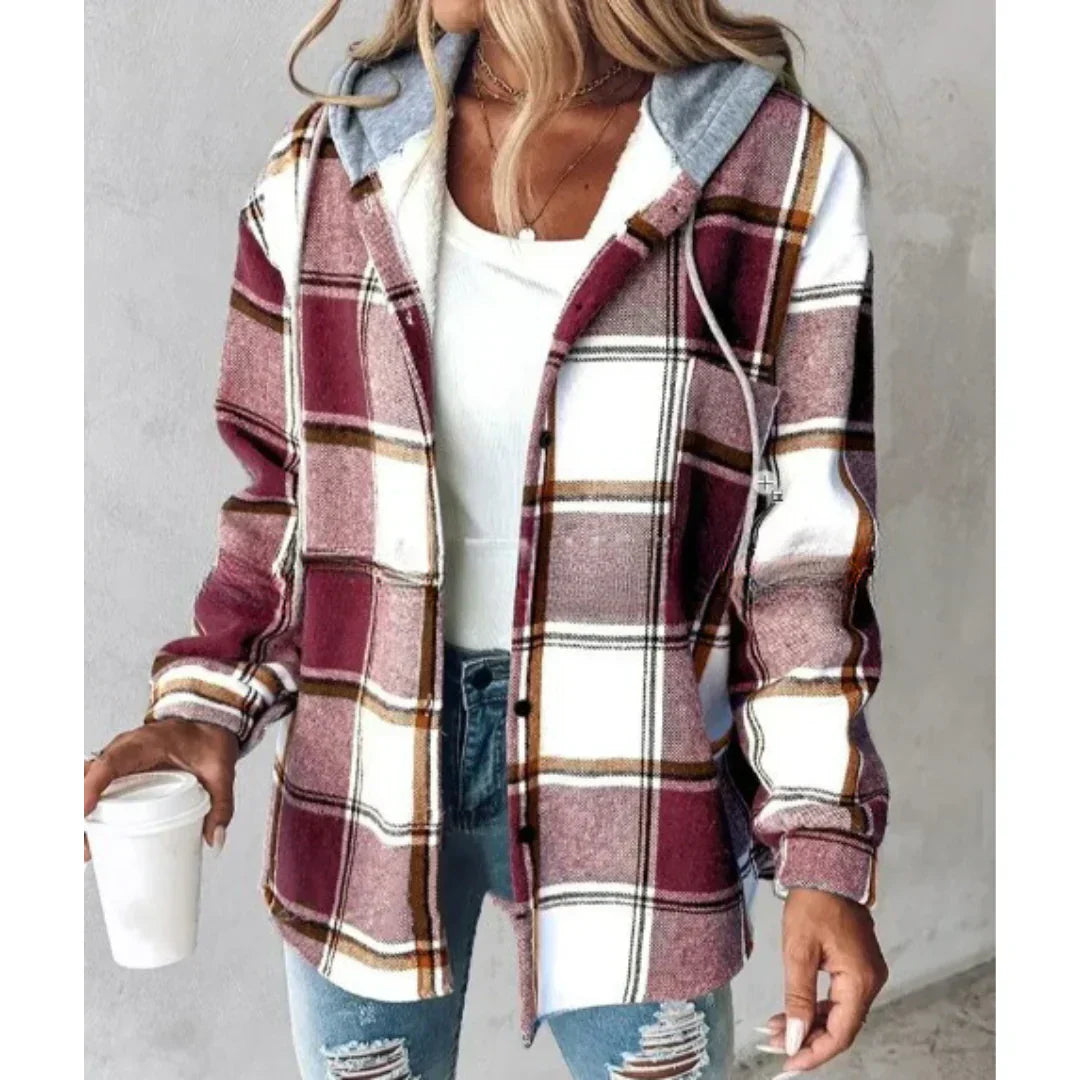 Katherina | Hooded Long Sleeve Plaid Shirt Jacket