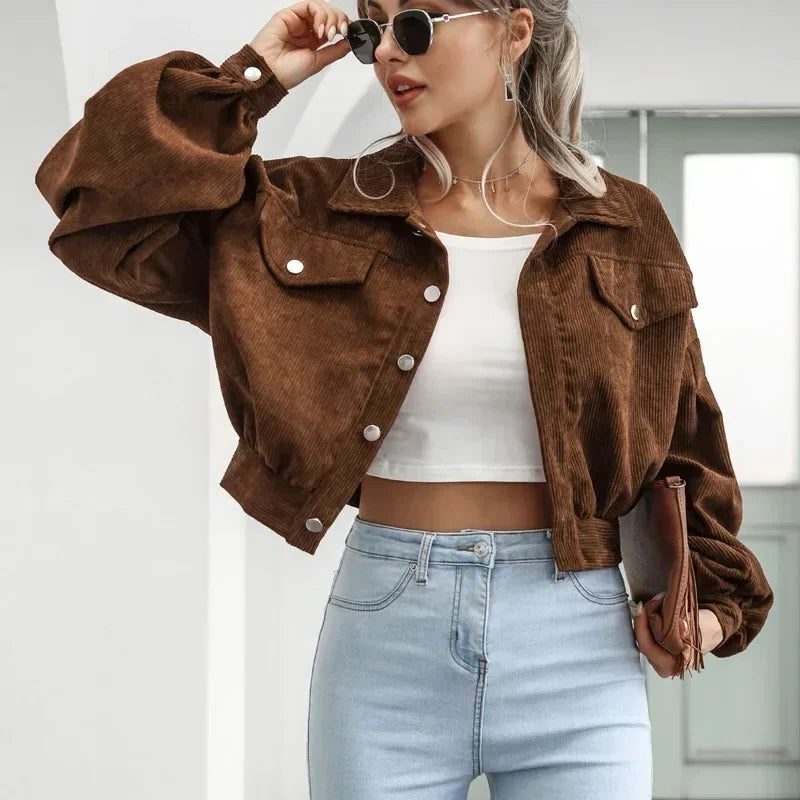Aneraricia | Short Corduroy Bomber Jacket with Buttons