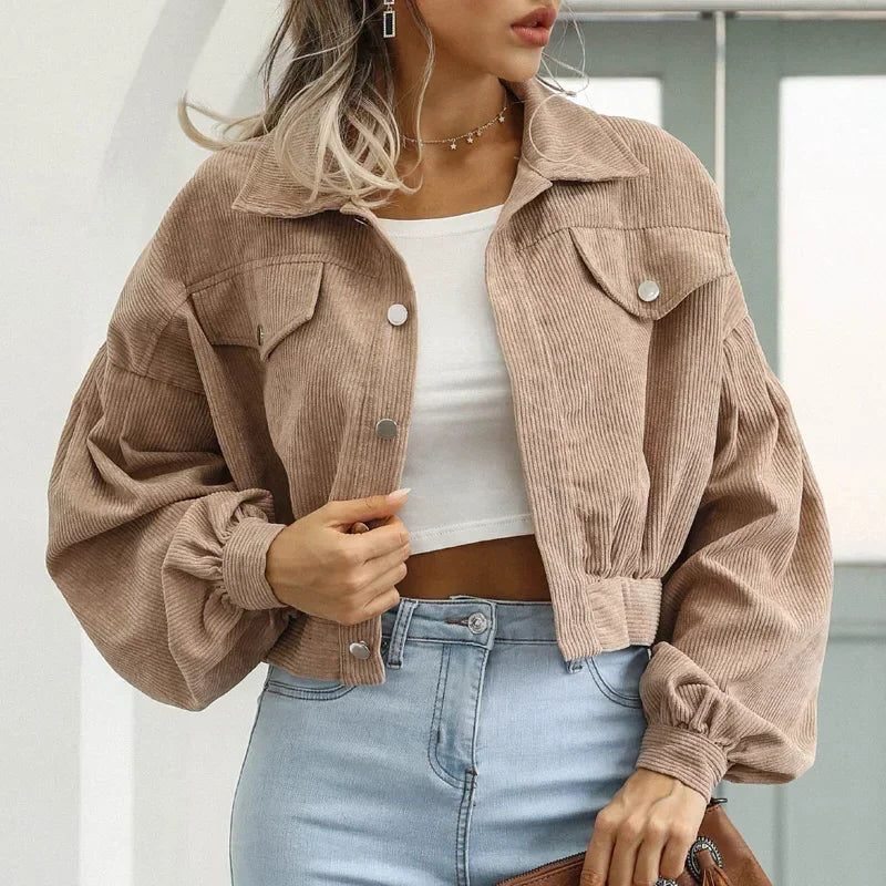 Aneraricia | Short Corduroy Bomber Jacket with Buttons