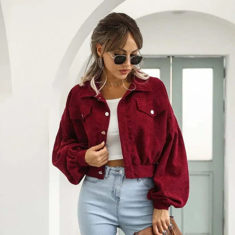 Aneraricia | Short Corduroy Bomber Jacket with Buttons