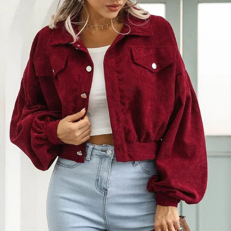 Aneraricia | Short Corduroy Bomber Jacket with Buttons