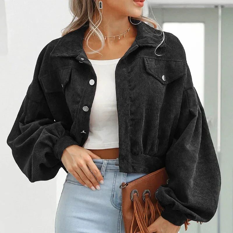 Aneraricia | Short Corduroy Bomber Jacket with Buttons