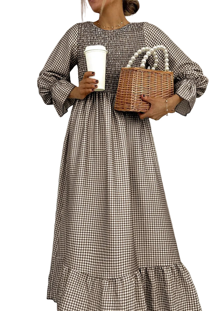 Helenee | Maxi Dress With Checked Smocked Bodice