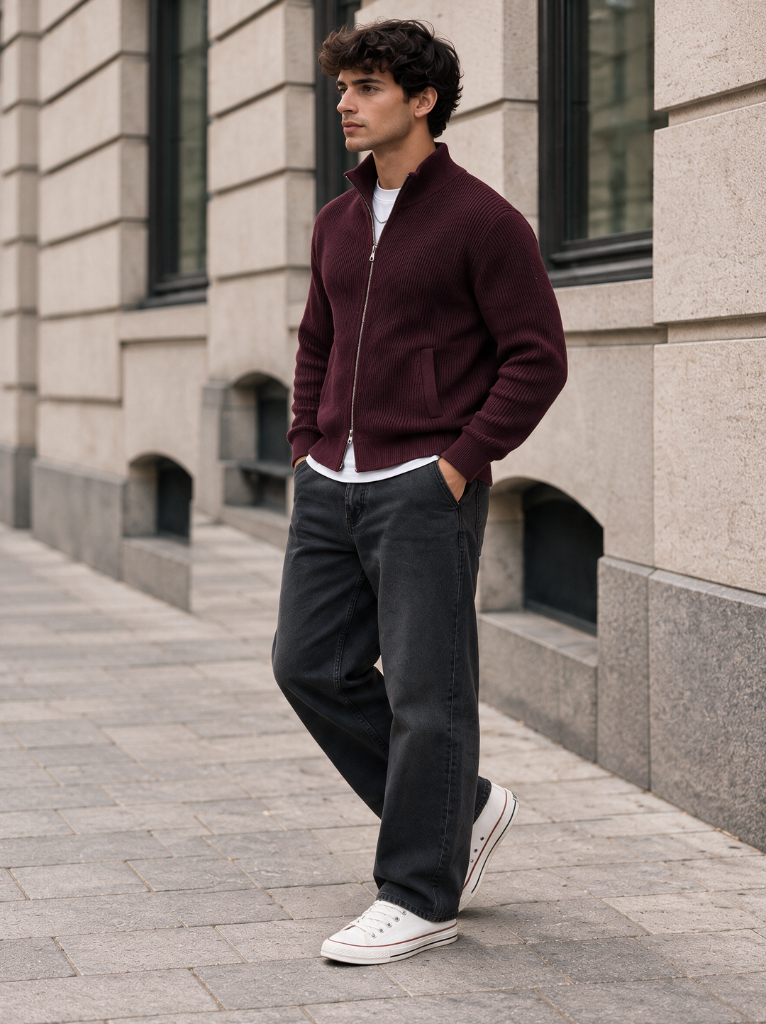 Milou | Cardigan With Ribbed Texture and Stand Collar
