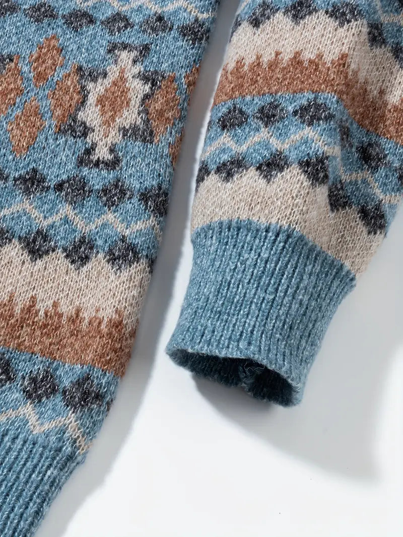Hartman | Geometric Crew Neck Knitted Sweater