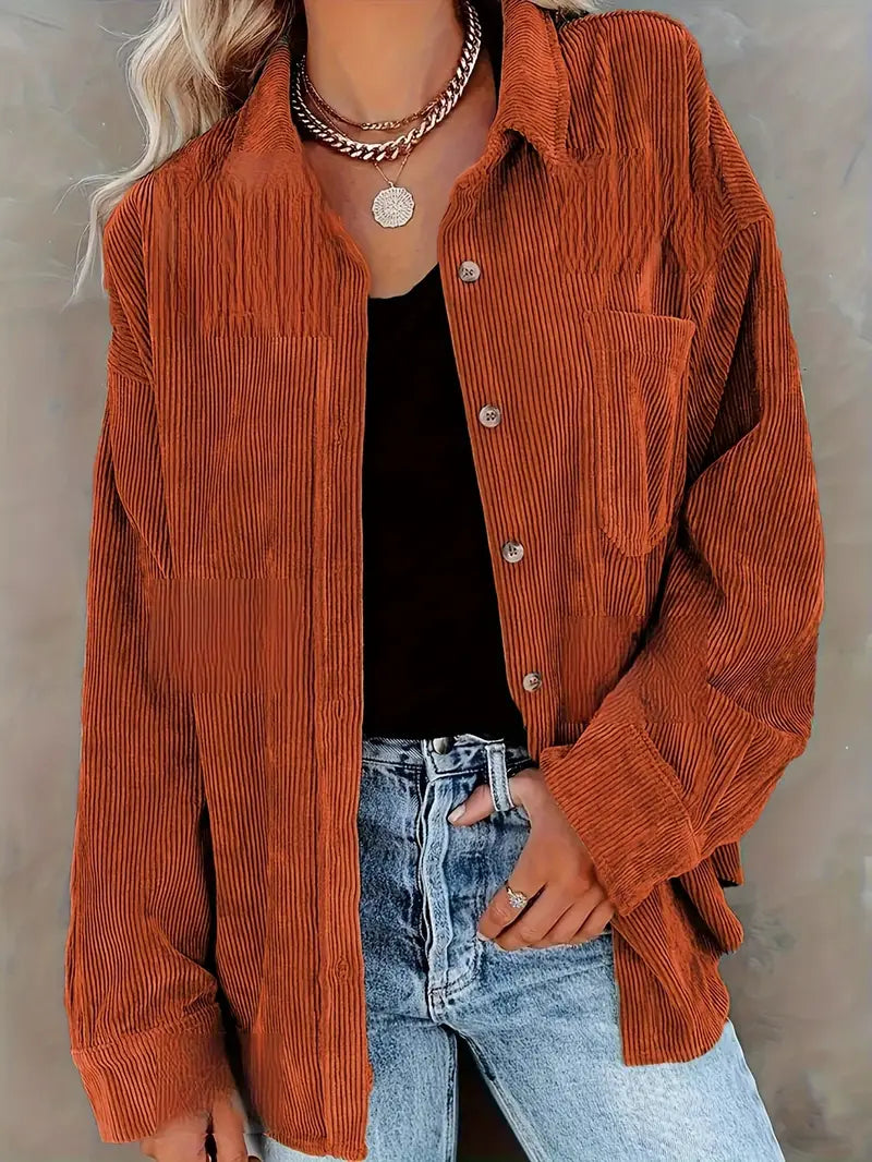 Irmela | Long Sleeve Corduroy Button Shirt