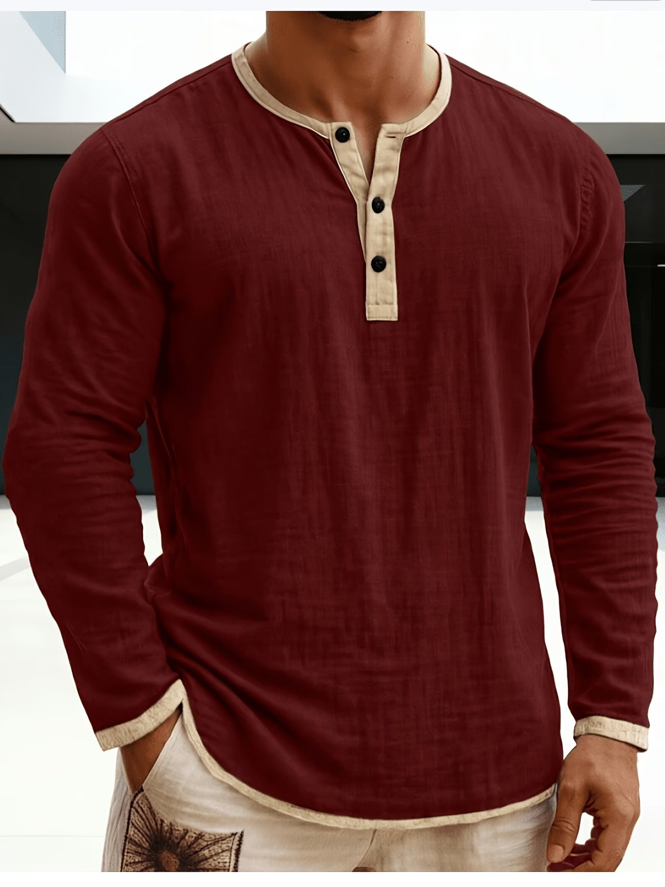 Lorcen | Long Sleeve Henley Shirt with Button Placket