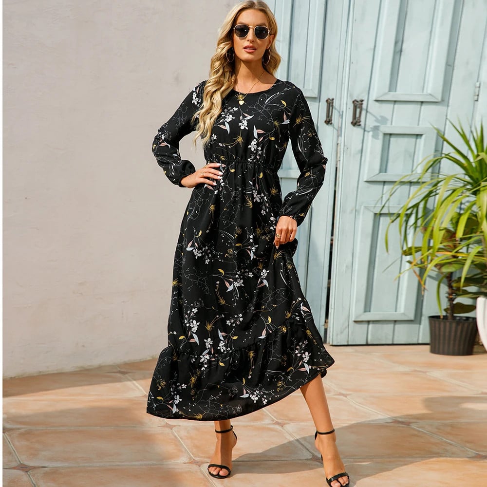 Trisha | Floral Long Sleeve Tiered Maxi Dress