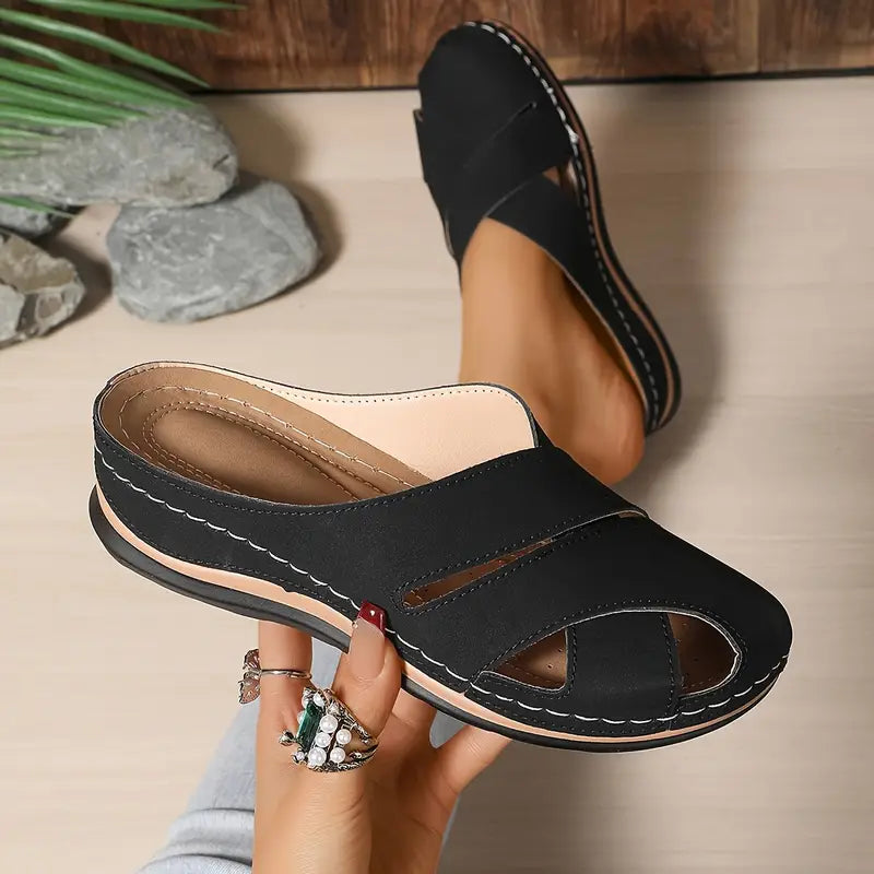 Tereza | Round Toe Cutout Slide Sandals