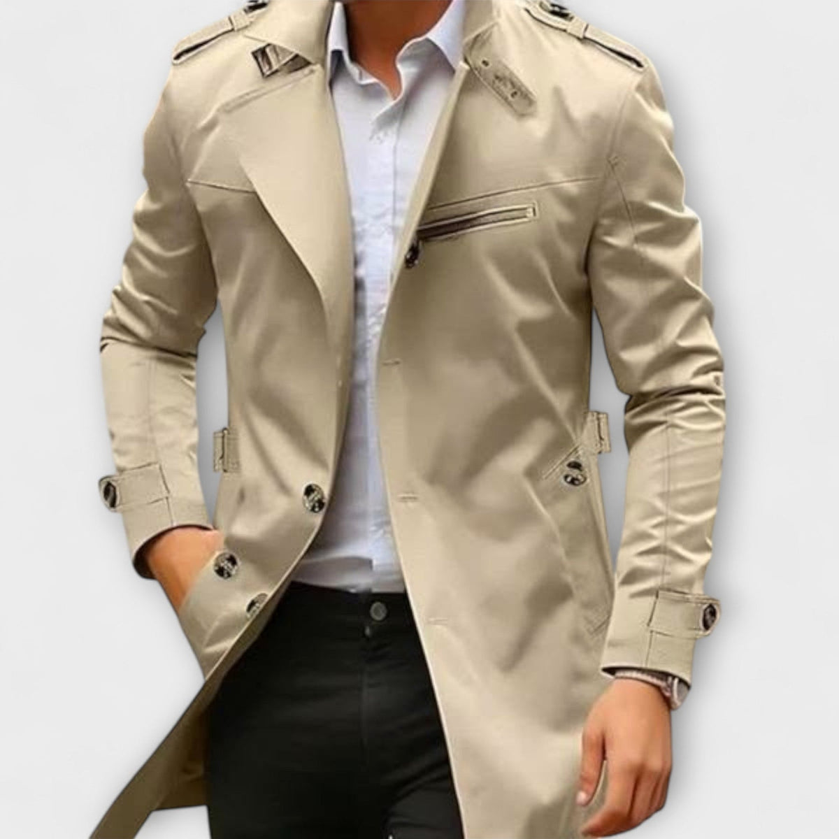 Felipe | Trench Coat with Epaulettes and Zip Pocket