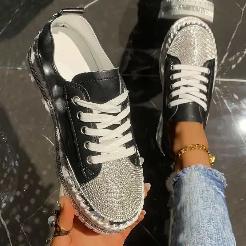 Draya | Rhinestone Lace-Up Low-Top Sneakers