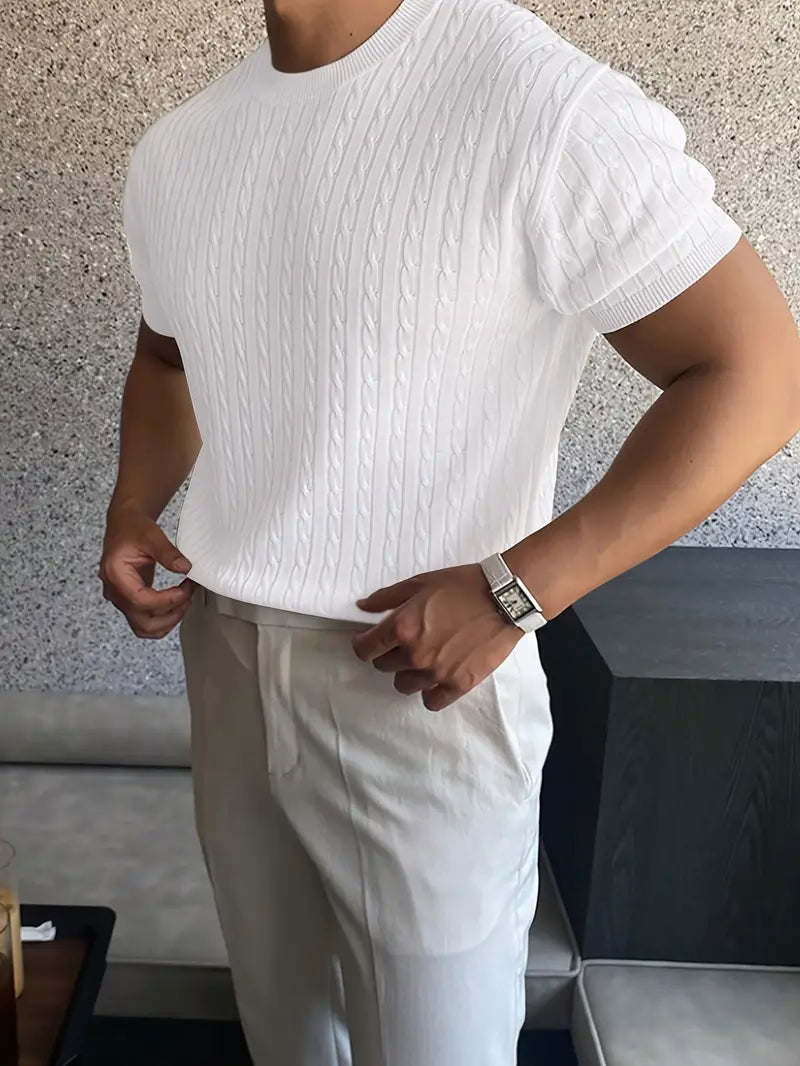 Kiril - Cable Knit Short Sleeve Crewneck Jumper