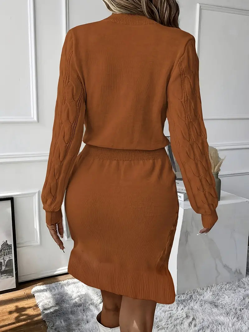 Katla | Cable Knit Long Sleeve Sweater Dress