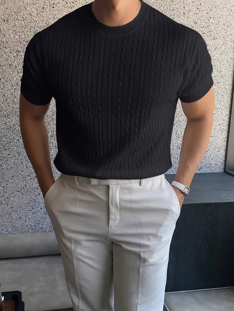 Kiril - Cable Knit Short Sleeve Crewneck Jumper