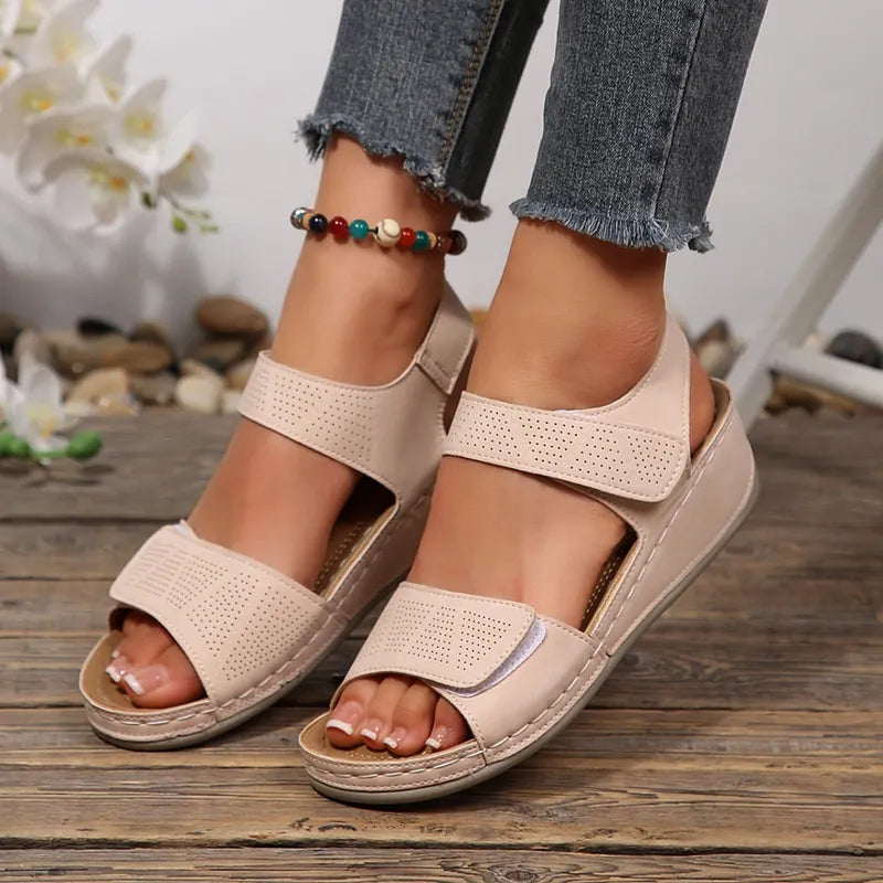 Tanaeva | Velcro Wedge Sandals With Open Toe