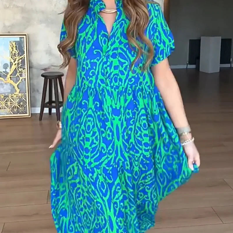 Jubilee | Printed Short Sleeve A-Line Maxi Dress