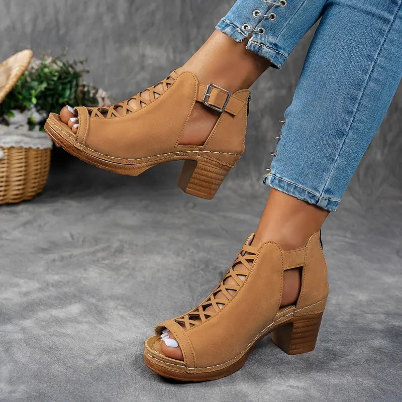 Alexia | Peep Toe Cutout Block Heel Sandals