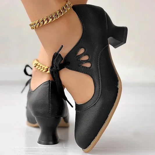 Zydrune | Round Toe Lace Up Heel Pumps