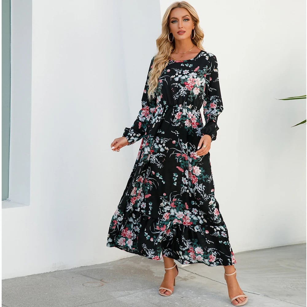 Trisha | Floral Long Sleeve Tiered Maxi Dress