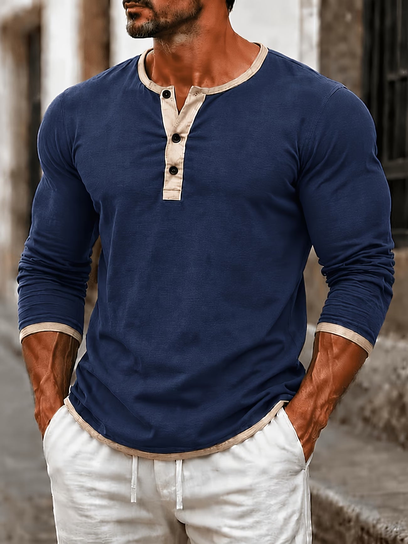 Lorcen | Long Sleeve Henley Shirt with Button Placket