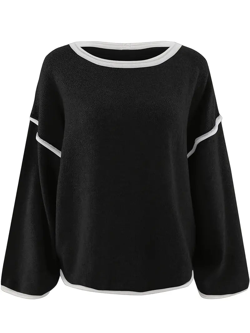 Giselda | Long Sleeve Contrast Trim Knit Sweater