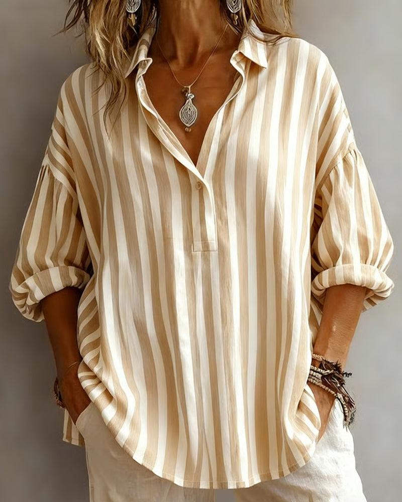 Jessy | Striped Collared Relaxed Fit Blouse