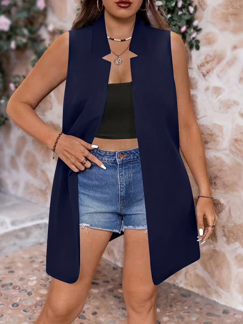 Alanaa | Sleeveless Open Front Vest in Dark Cyan