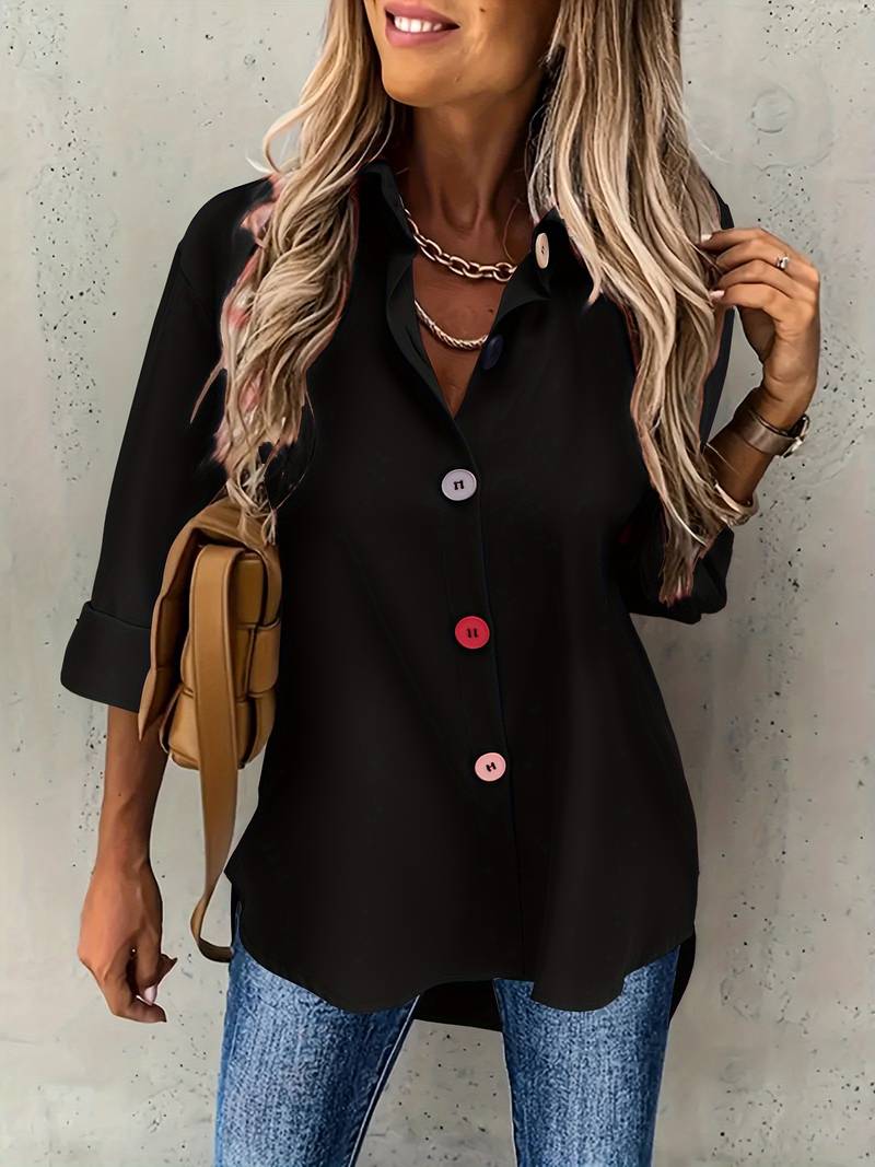 Lasangi - Long Sleeve Button Front Casual Shirt