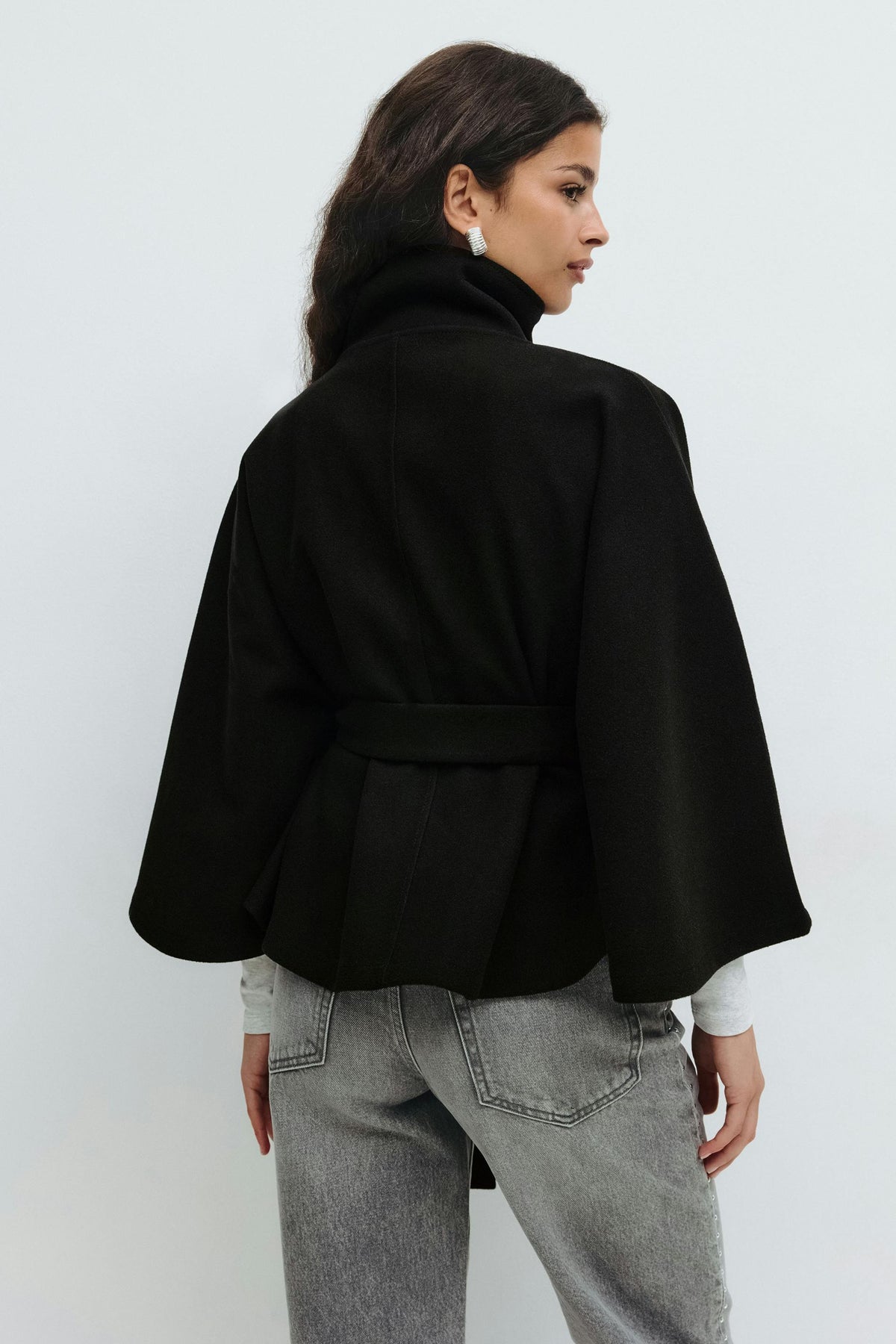 Carole | Cape Stand Collar Belted Button Front