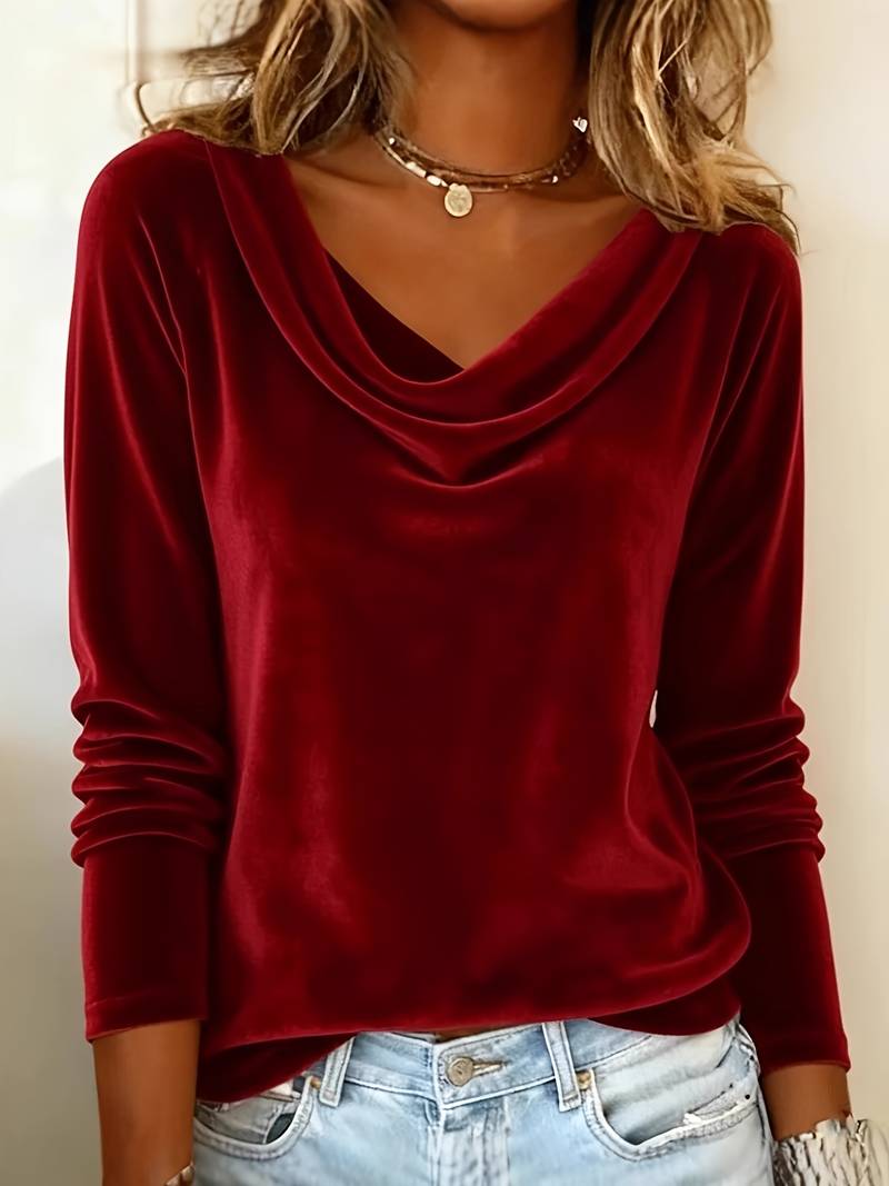 Ghania | Long Sleeve Velvet Cowl Neck Top
