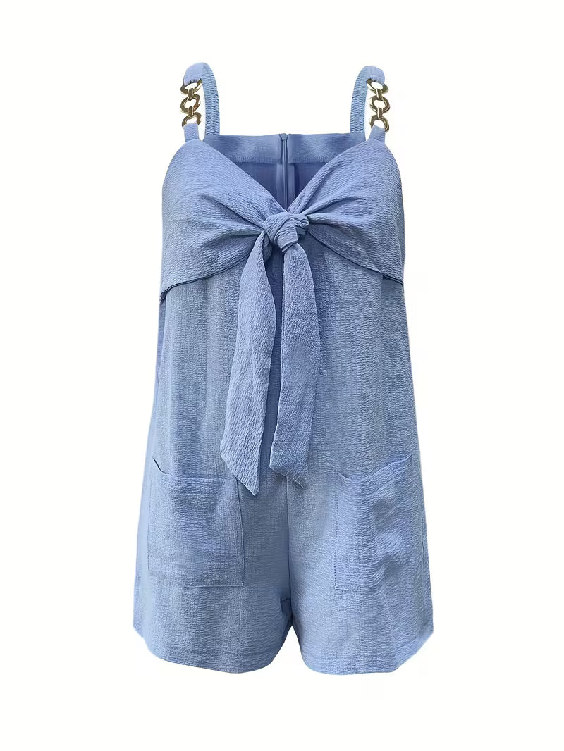 Loaiza - Sleeveless Chain Strap Tie Front Romper
