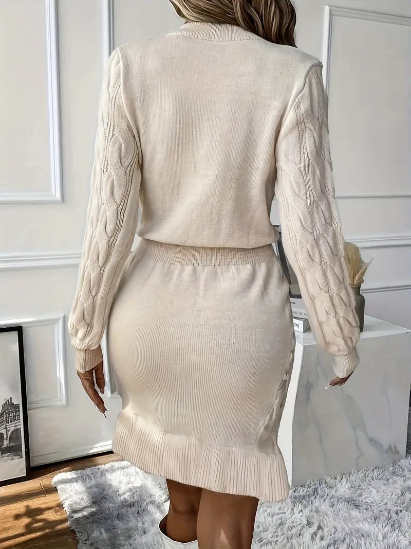 Katla | Cable Knit Long Sleeve Sweater Dress