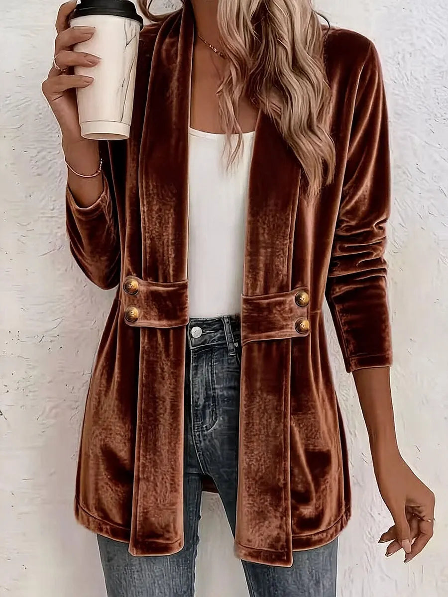 Sdenia | Velvet Style Open Front Longline Blazer