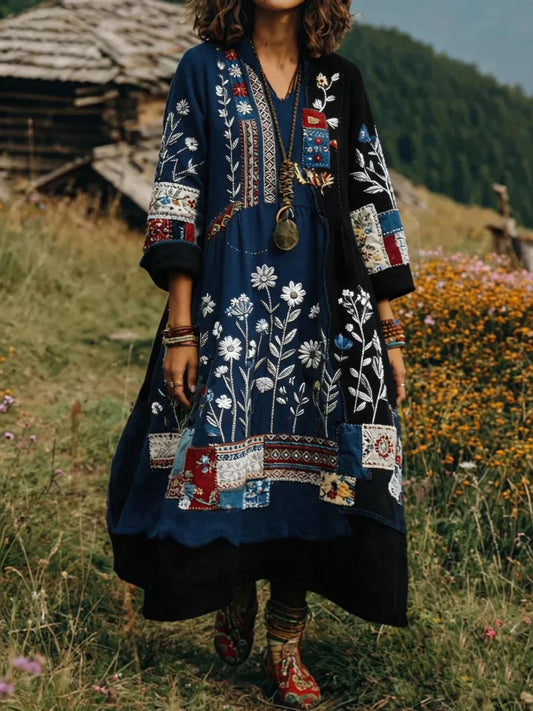 Eresha | Embroidered Floral Bohemian Maxi Dress
