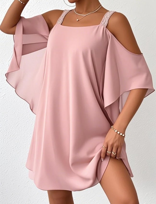 Lilliana | Cold Shoulder V Neck Chiffon Maxi Dress
